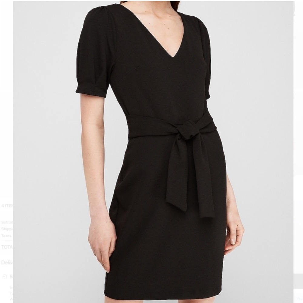 NWT Express Black Puff Sleeve Tie Waist Dress Size XS